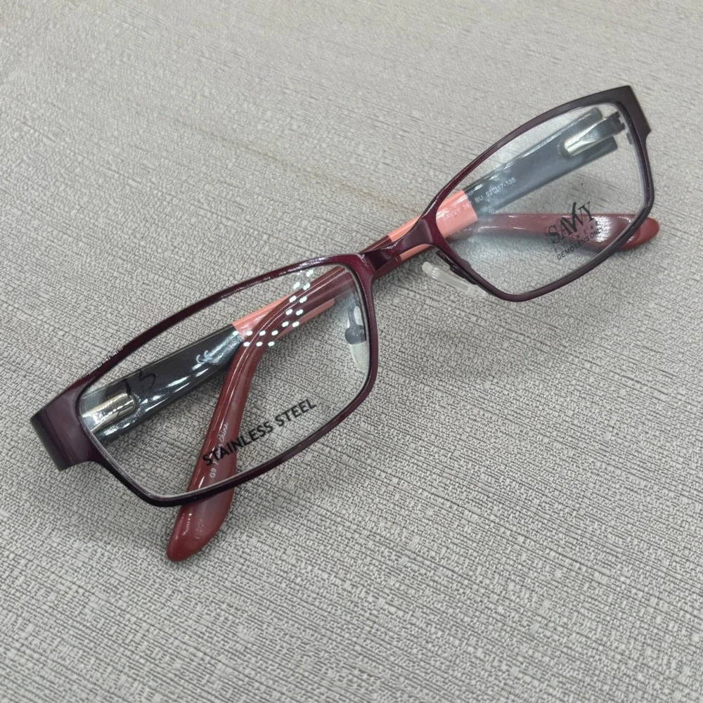 Savvy 387 BU Burgundy Pink Rectangle Stainless Steel Eyeglass Frames 52-17-135
